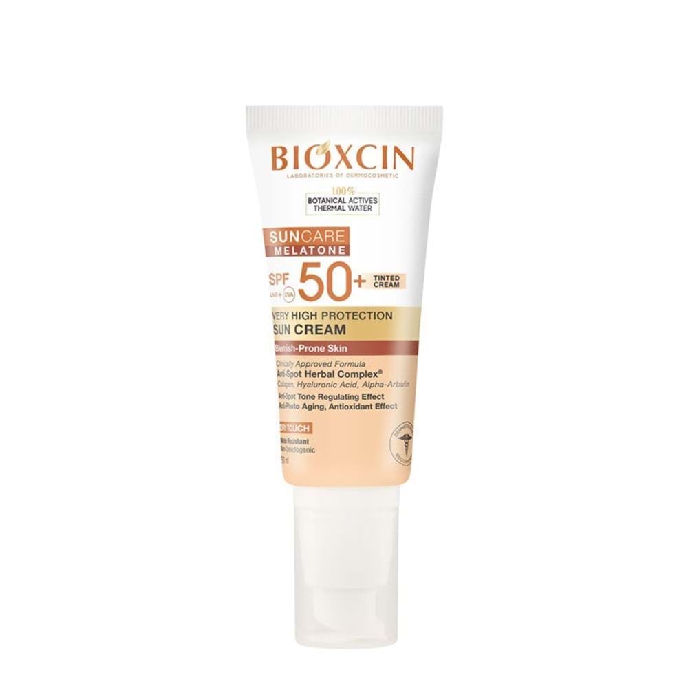 BİOXCIN GÜNEŞ KREMİ SUN CARE SPF50+ MELATONE ( LEKEYE EĞİMLİ CİLTLER İÇİN ) 50 ML ( RENKLİ )