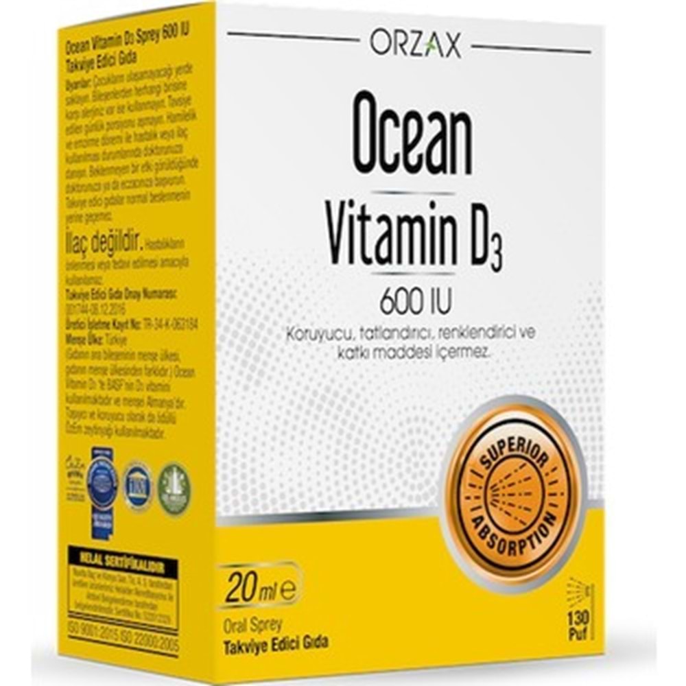 OCEAN D3 VİTAMİN 600 IU ORAL SPREY 20 ML