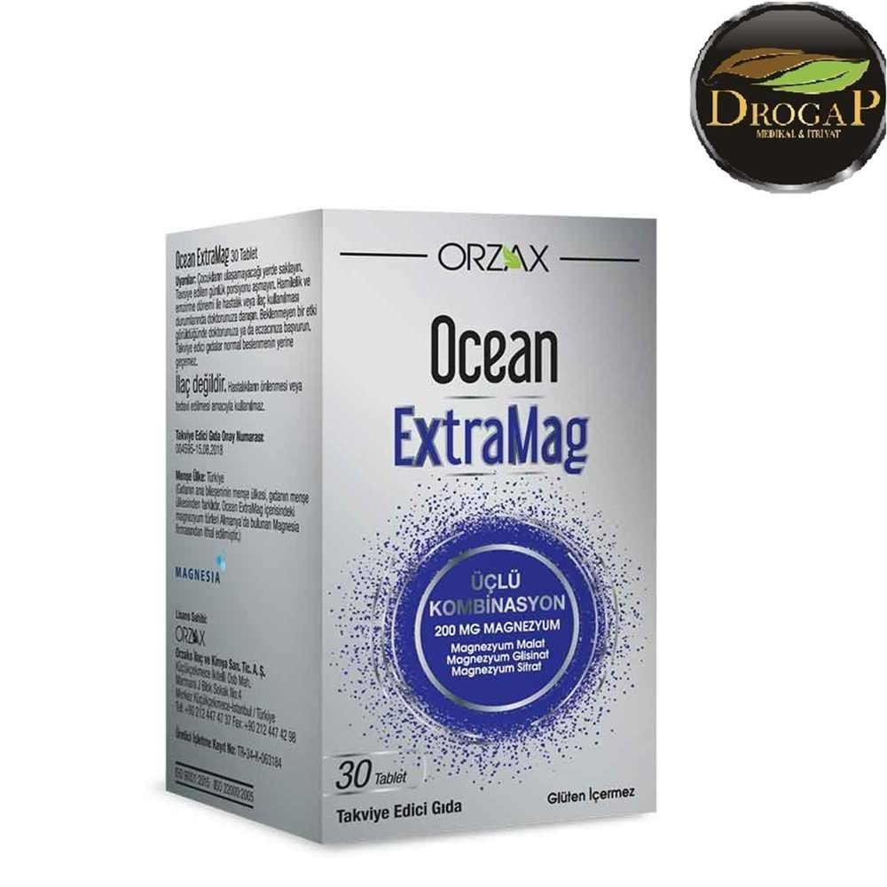 OCEAN EXTRAMAG MAGNEZYUM 30 TABLET GÜÇLÜ KOMBİNASYON ( MAG.MALAT&MAG.GLİSANAT&MAG.SİTRAT)