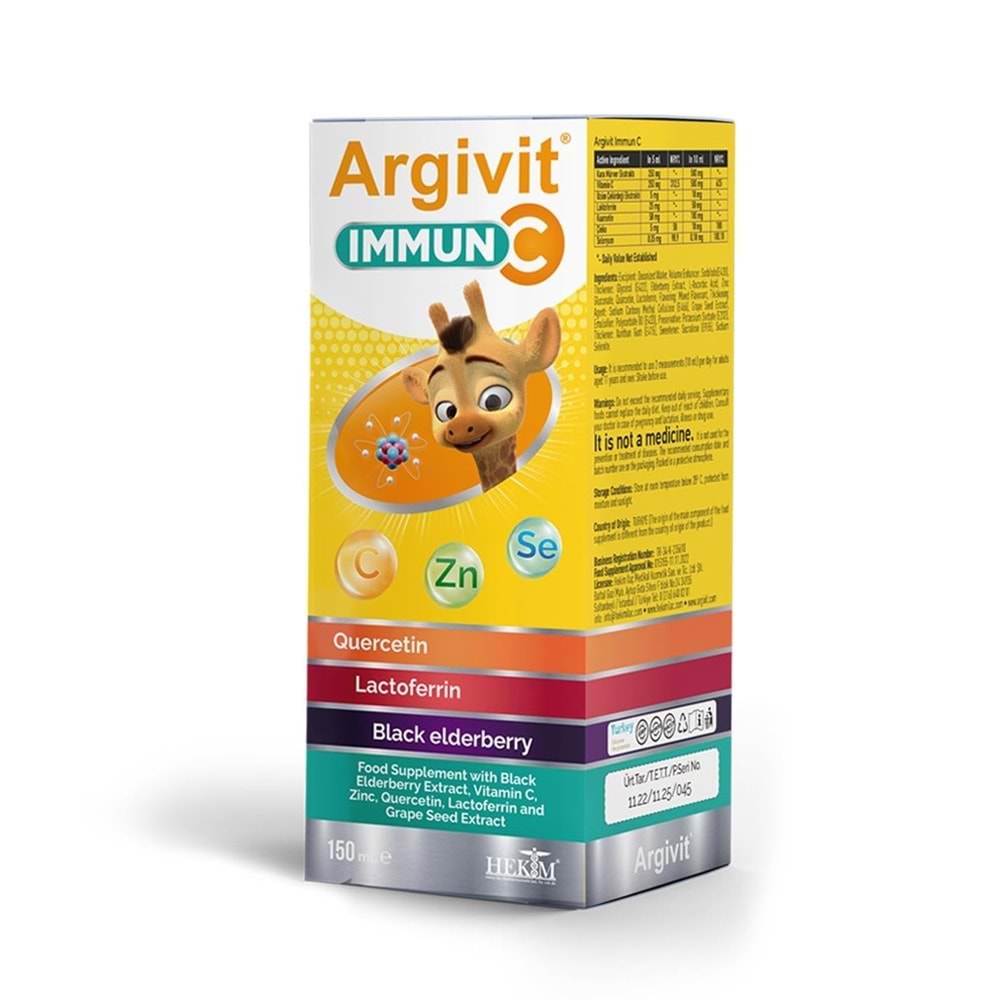 ARGİVİT İMMUN C ŞURUP 150 ML(KUERSETİN LAKTOFERRİN KARA MÜRVER)
