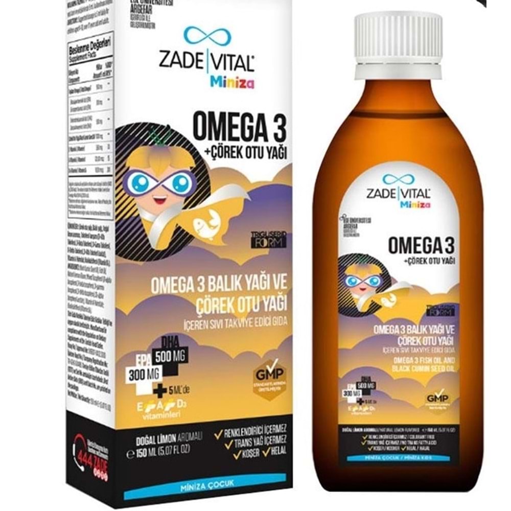 ZADE VİTAL MİNİZA OMEGA 3 BALIK YAĞI + ÇÖREKOTU YAĞI 150 ML