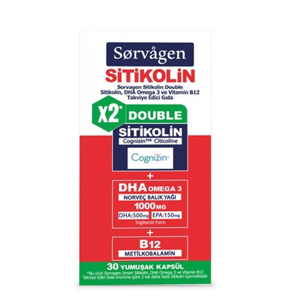SORVAGEN SİTİKOLİN X2 DOUBLE B12 30 YUMUŞAK KAPSÜL