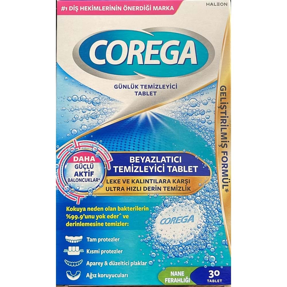 COREGA BEYAZLATICI TEMİZLEYİCİ TABLET NANE FERAHLIĞI 30 LU