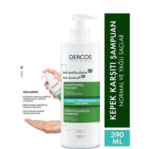 VİCHY DERCOS ANTİ-DANDRUFF KEPEK KARŞITI ŞAMPUAN 390 ML ( NORMAL VE YAĞLI SAÇLAR İÇİN )