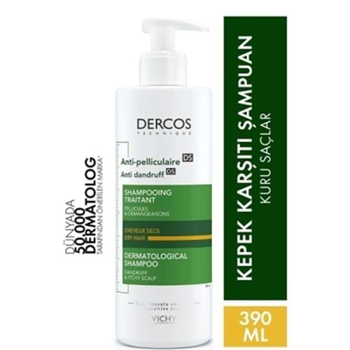VİCHY DERCOS ANTİ-DANDRUFF KEPEK KARŞITI ŞAMPUAN 390 ML (KURU VE KEPEKLİSAÇ DERİSİ İÇİN )