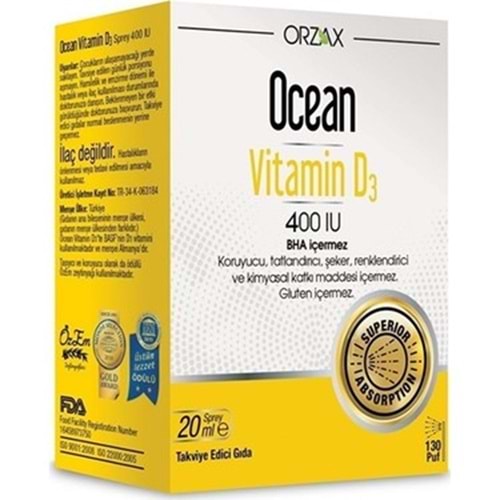 OCEAN D3 VİTAMİN 400 IU ORAL SPREY 20 ML