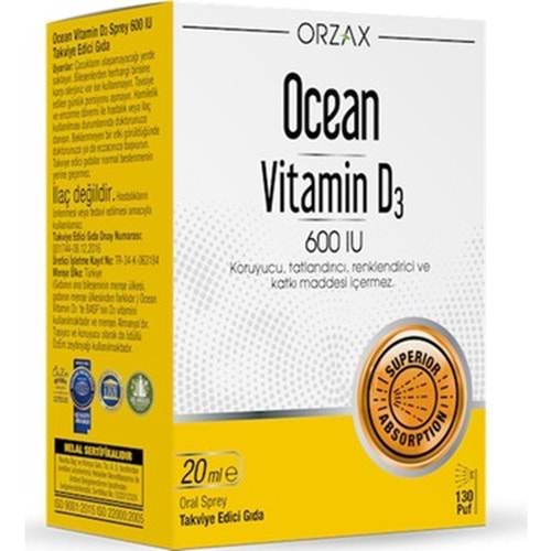OCEAN D3 VİTAMİN 600 IU ORAL SPREY 20 ML