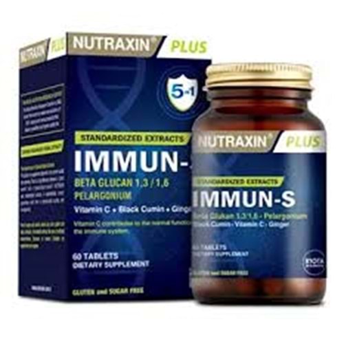 NUTRAXIN IMMUN-S 60 TABLET BETA GLUKAN AFRİKA SARDUNYASI ÇÖREK OTU ZENC VİT. C