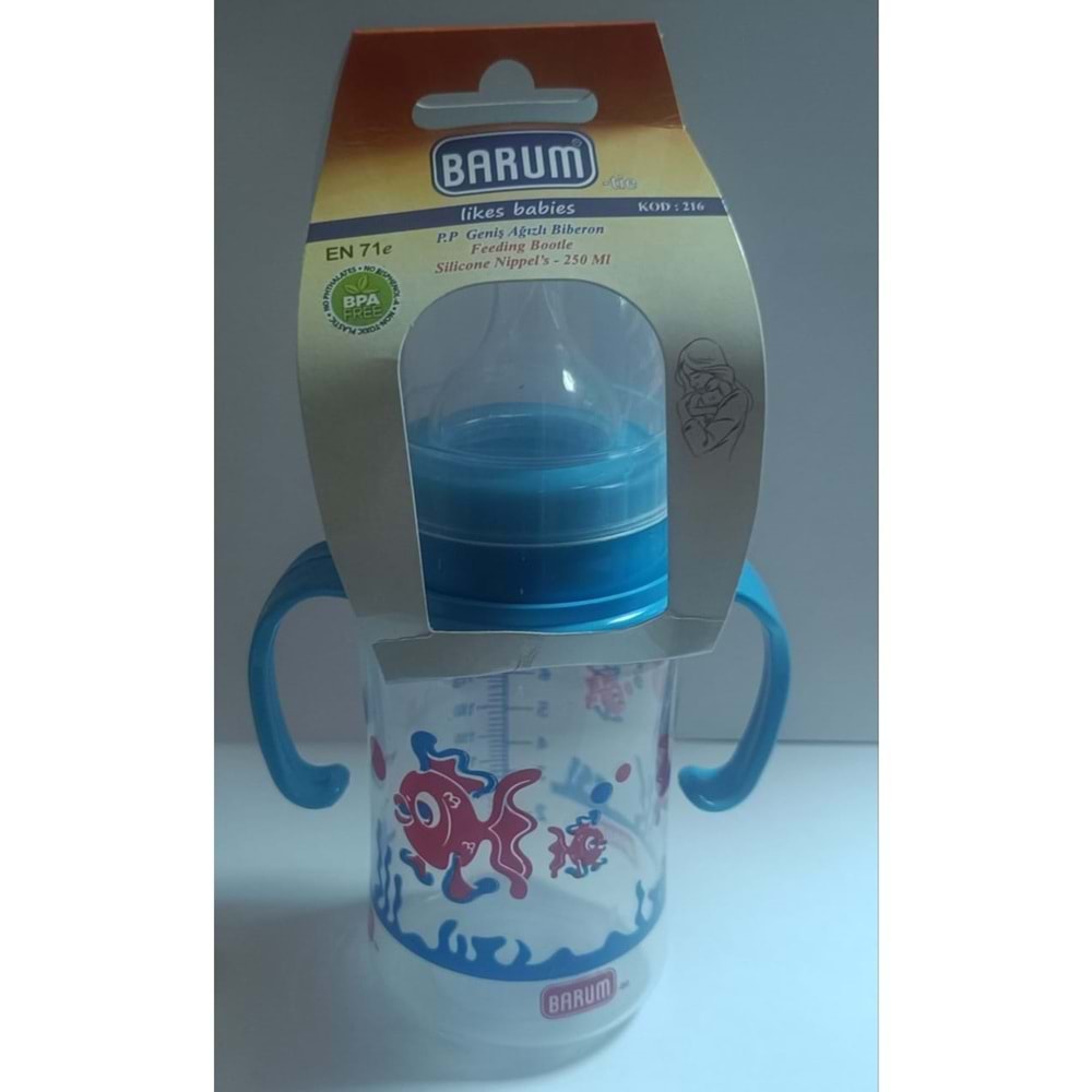 BARUM 215 GENİŞ AĞIZLI KULPLU BİBERON 150 ML.