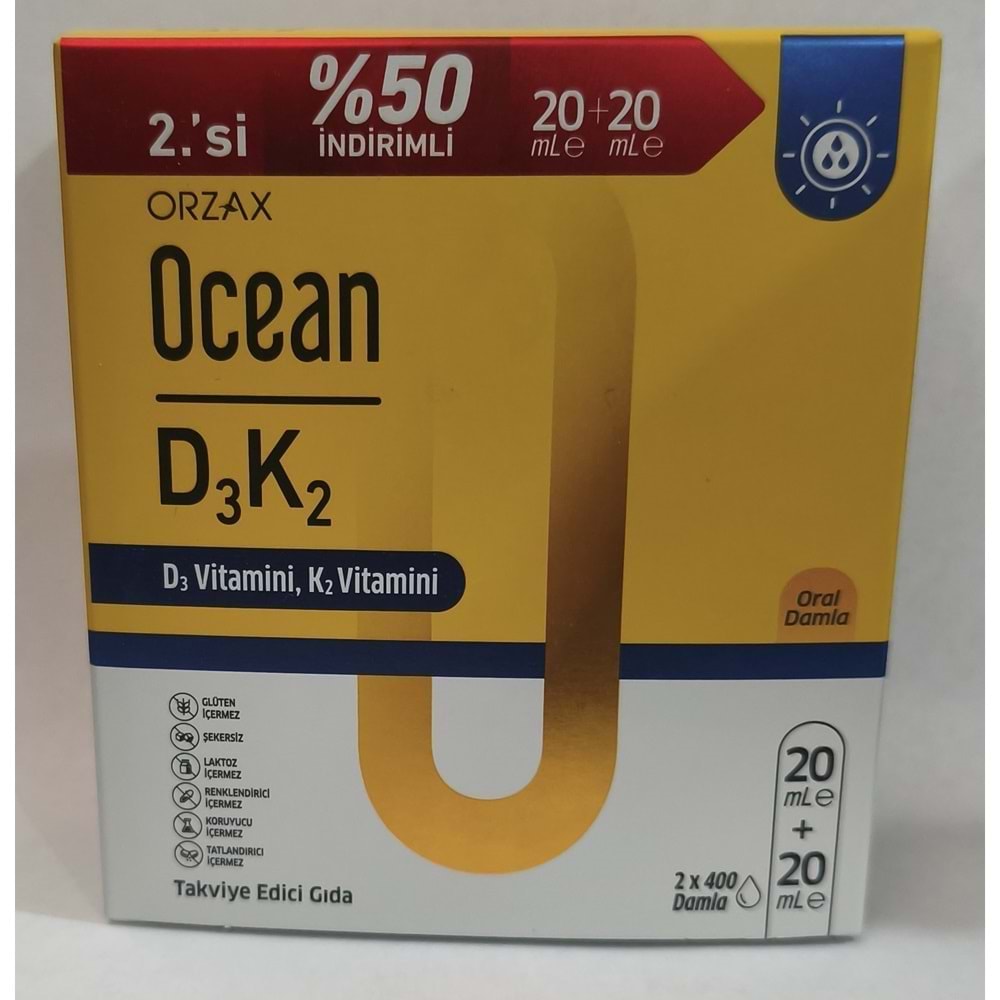 OCEAN D3 K2 20 ML ORAL DAMLA 2. Sİ % 50 İNDİRİMLİ PAKET 5046
