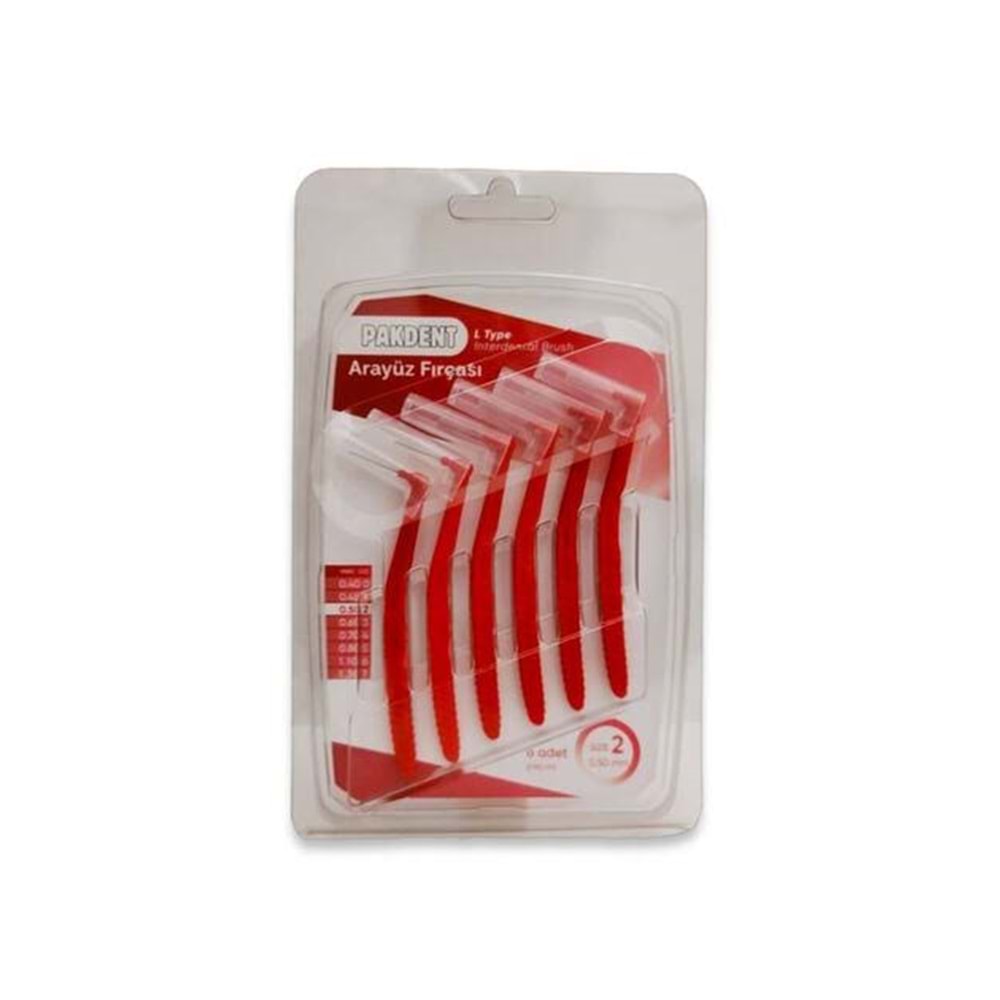 PAKDENT ARAYÜZ FIRÇASI KIRMIZI NO:2 6 LI 0.50 MM L TYPE